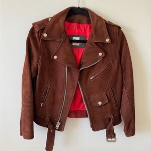 VTG leather motorcycle jacket chocolate brown suede size xs